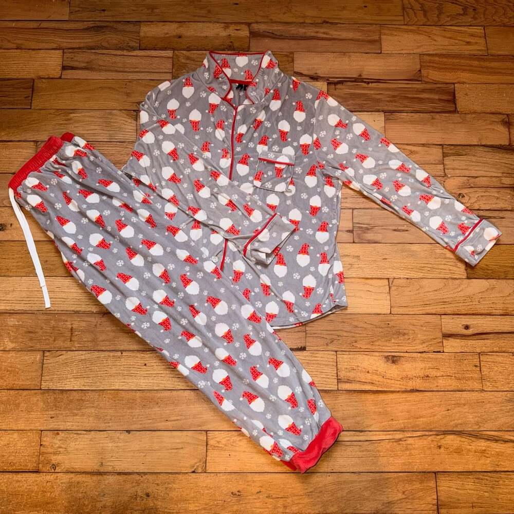 Kensie Pajama Set Size L Christmas Gnome Flannel Long Sleeve